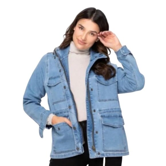 NWT Judy Blue Zip Up Denim Jean Jacket Cinched Waist Women's Size 3XL Boho Fall - Picture 1 of 13